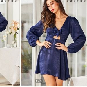 SBetro Tie Front Lantern Sleeve Dress